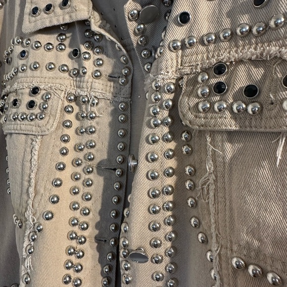 AKIRA Tan Jean Fabric with Silver and Black Accent Studs embellished all over. - Picture 4 of 8